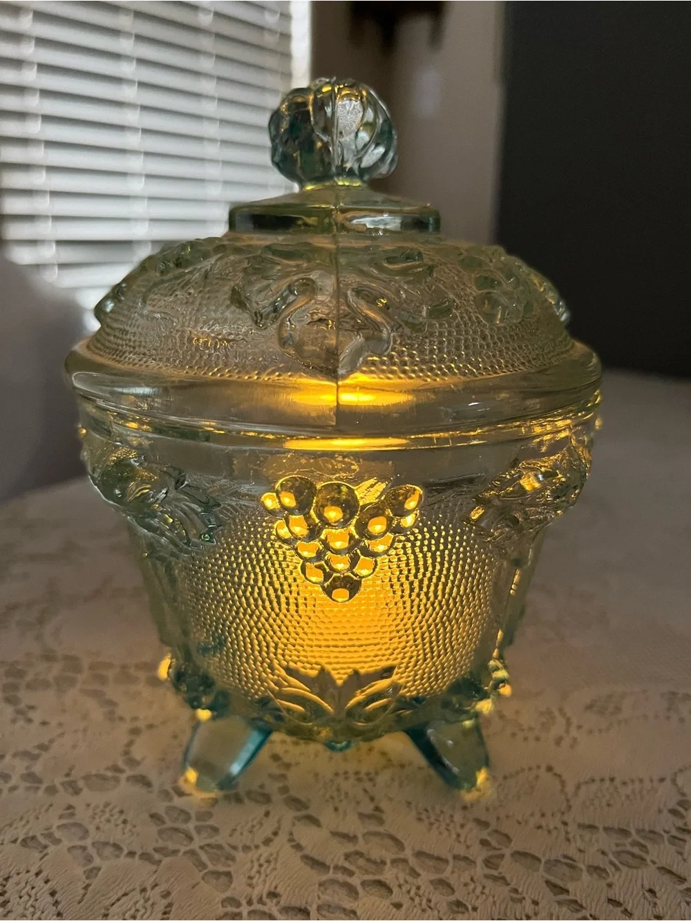 Vintage Jeannette Blue Grape Candy Dish Fairy Lamp Cottagecore Decor